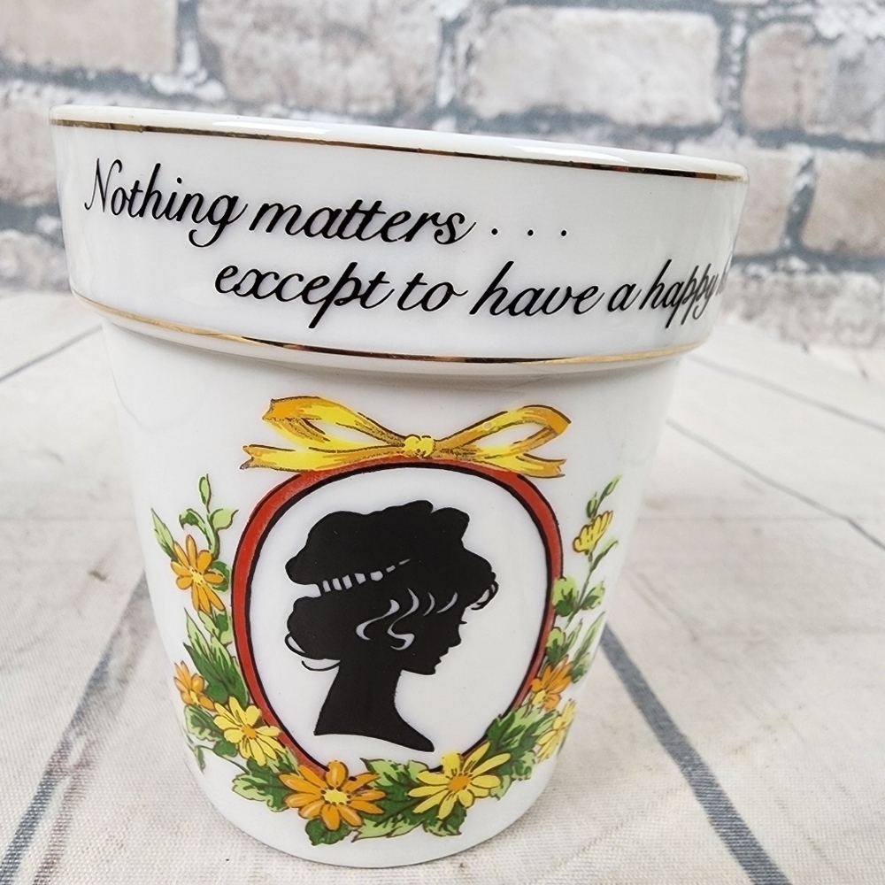 Vintage Enesco Japan Mini Flowerpot Planter Silhouette Floral Framed White 3.5" - Picture 3 of 12